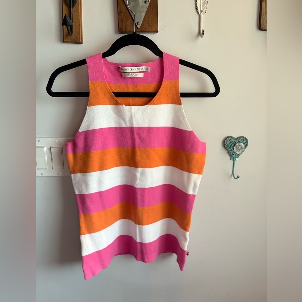 Tommy Hilfiger Pink, Orange, and White Striped Tank Top
